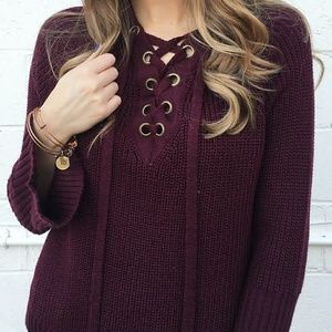 MIRACLE maroon lace-up sweater